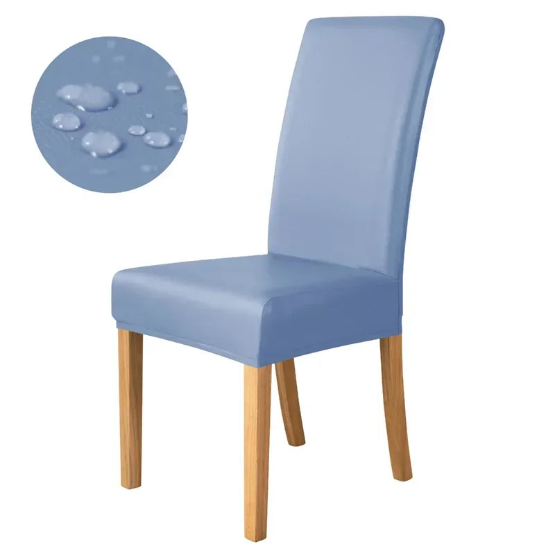 1pc Pu Leather Chair Cover Waterproof Oilproof Dining Chair Case Stretch Solid Color Seat Slipcover for Living Room Kitchen Home NEWFURNITURELOOKS