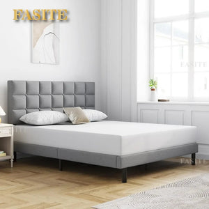Queen Bed Frame Upholstered Platform With Headboard and Strong Wooden Slats Easy Assembly No Box Spring Needed Light Gray NEWFURNITURELOOKS