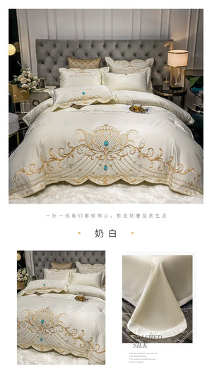 European-Style Bed Sheet Four-Piece Set 100 Cotton High-End Atmospheric Ice Silk Quilt Cover Pure Cotton Bedding NEWFURNITURELOOKS