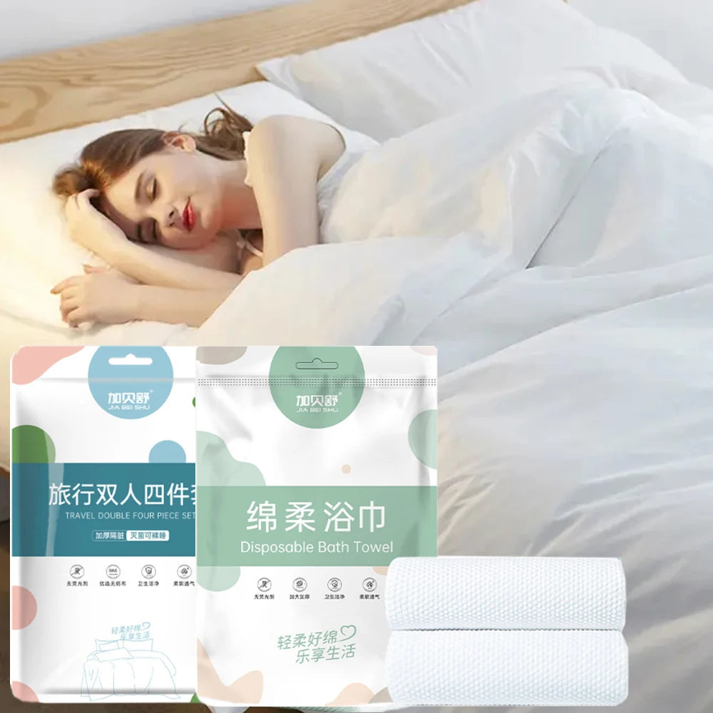 Disposable Bed Sheets Set Towel Hotel Quilt Cover Bedding Dirty Proof Pillowcase Dirty Quilt Cover Portable Travel Essential NEWFURNITURELOOKS