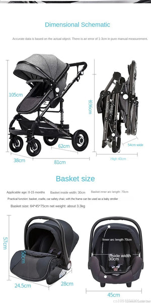 Baby stroller 3 in 1 stroller folding two-sided child four seasons kinderwagen baby carriage  high landscape Newborn Travelling NEWFURNITURELOOKS
