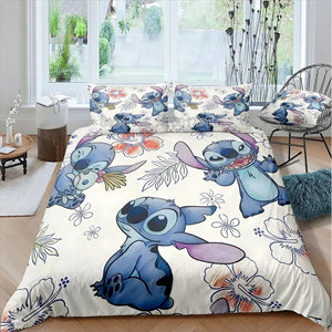 Stitch Bedding Set Queen Quilt Cover Cute Printed Cartoon Adults Polyester Reactive Printing Twill Duvet Cover Bedroom Decor NEWFURNITURELOOKS