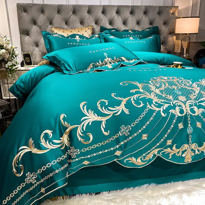 European-Style Bed Sheet Four-Piece Set 100 Cotton High-End Atmospheric Ice Silk Quilt Cover Pure Cotton Bedding NEWFURNITURELOOKS