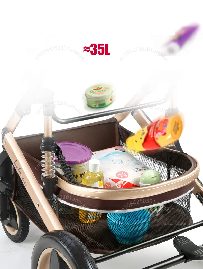 3-in-1high landscape baby stroller that can be seated or reclined,one click folding and folding,two-way shock-absorbing handcart NEWFURNITURELOOKS
