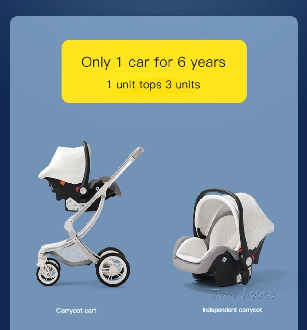 New Luxury Baby Stroller 3 In 1,Baby Carriage with Car Seat,Eggshell Newborn Baby Stroller Leather Baby Carriage High Landscape NEWFURNITURELOOKS
