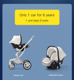 New Luxury Baby Stroller 3 In 1,Baby Carriage with Car Seat,Eggshell Newborn Baby Stroller Leather Baby Carriage High Landscape NEWFURNITURELOOKS