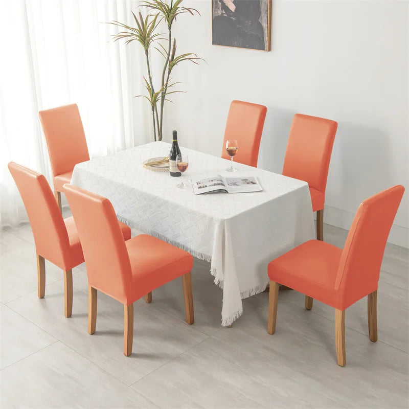 1pc Pu Leather Chair Cover Waterproof Oilproof Dining Chair Case Stretch Solid Color Seat Slipcover for Living Room Kitchen Home NEWFURNITURELOOKS
