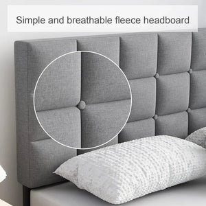 Queen Bed Frame Upholstered Platform With Headboard and Strong Wooden Slats Easy Assembly No Box Spring Needed Light Gray NEWFURNITURELOOKS