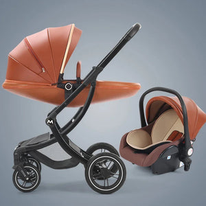 New Luxury Baby Stroller 3 In 1,Baby Carriage with Car Seat,Eggshell Newborn Baby Stroller Leather Baby Carriage High Landscape NEWFURNITURELOOKS