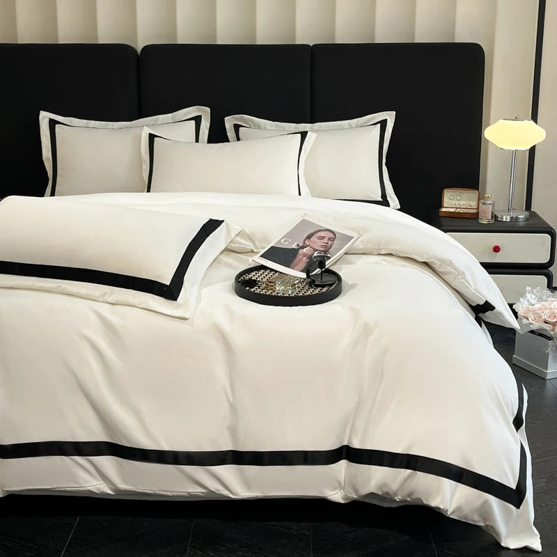 2025 Luxury Hotel Bedding Sets Thick Brushed Bed Sheets White Duvet Cover Set Pillowcase Four Piece Fully Enclosed for Home Gift NEWFURNITURELOOKS