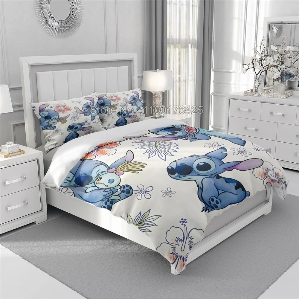 Stitch Bedding Set Queen Quilt Cover Cute Printed Cartoon Adults Polyester Reactive Printing Twill Duvet Cover Bedroom Decor NEWFURNITURELOOKS