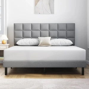 Queen Bed Frame Upholstered Platform With Headboard and Strong Wooden Slats Easy Assembly No Box Spring Needed Light Gray NEWFURNITURELOOKS