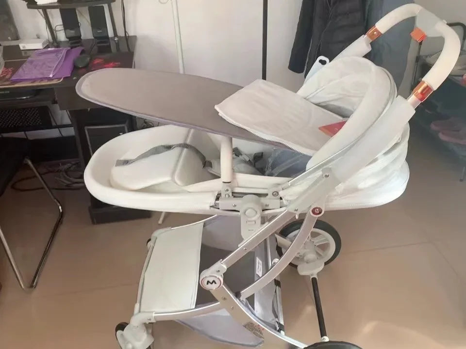 New Luxury Baby Stroller 3 In 1,Baby Carriage with Car Seat,Eggshell Newborn Baby Stroller Leather Baby Carriage High Landscape NEWFURNITURELOOKS