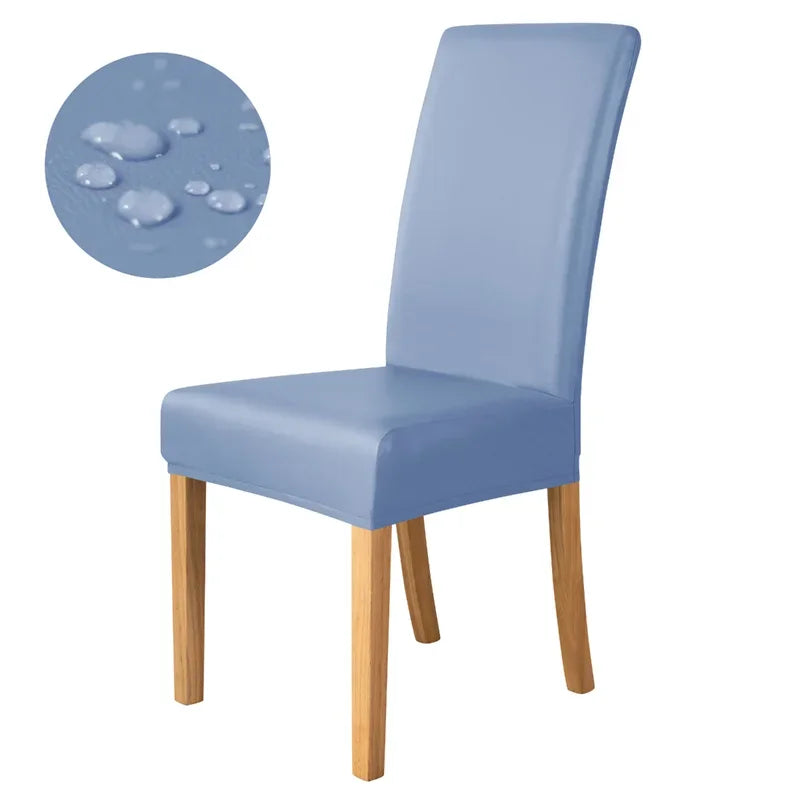 1pc Pu Leather Chair Cover Waterproof Oilproof Dining Chair Case Stretch Solid Color Seat Slipcover for Living Room Kitchen Home NEWFURNITURELOOKS
