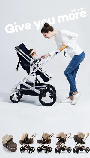 3-in-1high landscape baby stroller that can be seated or reclined,one click folding and folding,two-way shock-absorbing handcart NEWFURNITURELOOKS