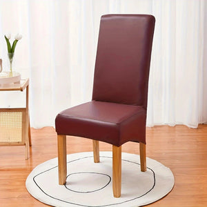 Elastic PU Leather Waterproof Chair Cover Anti-dirty Thickened Hotel Banquet Dining High Back Chair Covers XL Size Seat Cover NEWFURNITURELOOKS