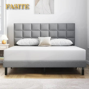 Queen Bed Frame Upholstered Platform With Headboard and Strong Wooden Slats Easy Assembly No Box Spring Needed Light Gray NEWFURNITURELOOKS