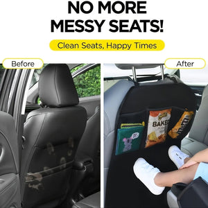 2Pcs Back Seat Cover for Kids + 3 Pocket Storage Organizer, Waterproof Kick Mats Backseat Protector, Car Seat Back Protectors NEWFURNITURELOOKS