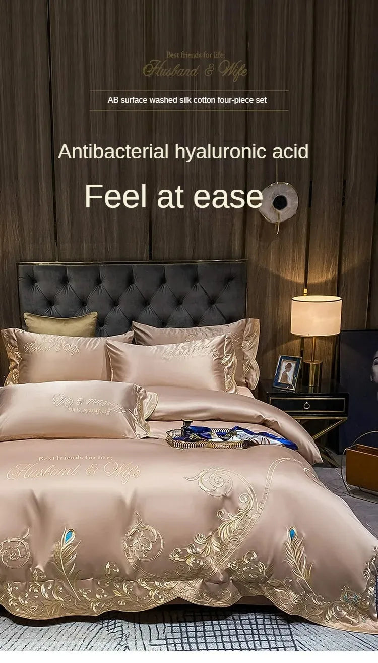European-Style Bed Sheet Four-Piece Set 100 Cotton High-End Atmospheric Ice Silk Quilt Cover Pure Cotton Bedding NEWFURNITURELOOKS