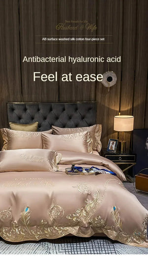 European-Style Bed Sheet Four-Piece Set 100 Cotton High-End Atmospheric Ice Silk Quilt Cover Pure Cotton Bedding NEWFURNITURELOOKS