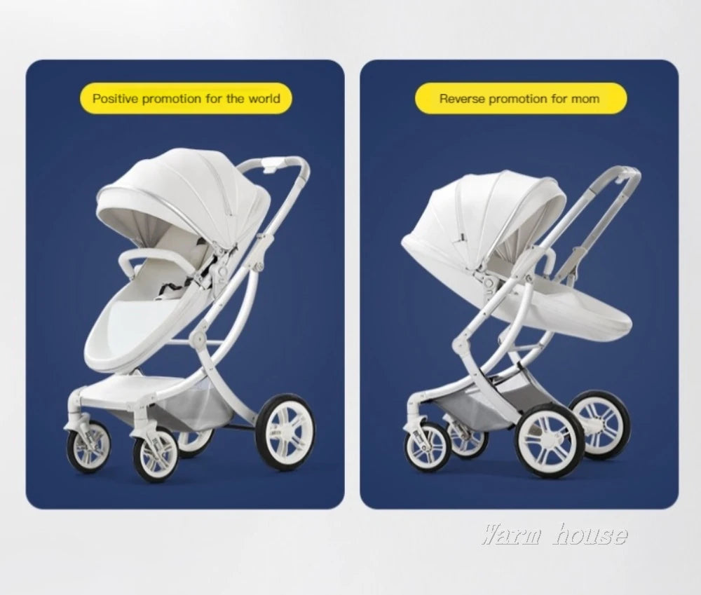New Luxury Baby Stroller 3 In 1,Baby Carriage with Car Seat,Eggshell Newborn Baby Stroller Leather Baby Carriage High Landscape NEWFURNITURELOOKS