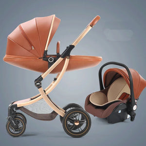 New Luxury Baby Stroller 3 In 1,Baby Carriage with Car Seat,Eggshell Newborn Baby Stroller Leather Baby Carriage High Landscape NEWFURNITURELOOKS