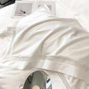 4Pcs Luxury 1000TC Egyptian Cotton White Hotel Style Bedding Set Hollow Wide Edge Duvet Cover Bed Sheet Fitted Sheet Pillowcases NEWFURNITURELOOKS