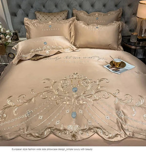 European-Style Bed Sheet Four-Piece Set 100 Cotton High-End Atmospheric Ice Silk Quilt Cover Pure Cotton Bedding NEWFURNITURELOOKS