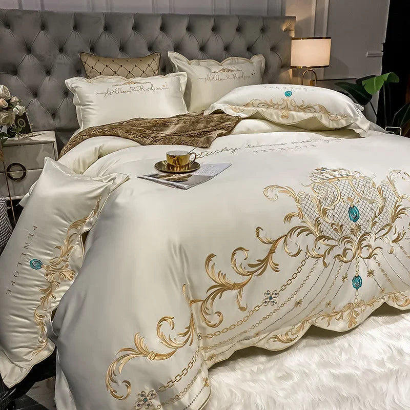 European-Style Bed Sheet Four-Piece Set 100 Cotton High-End Atmospheric Ice Silk Quilt Cover Pure Cotton Bedding NEWFURNITURELOOKS