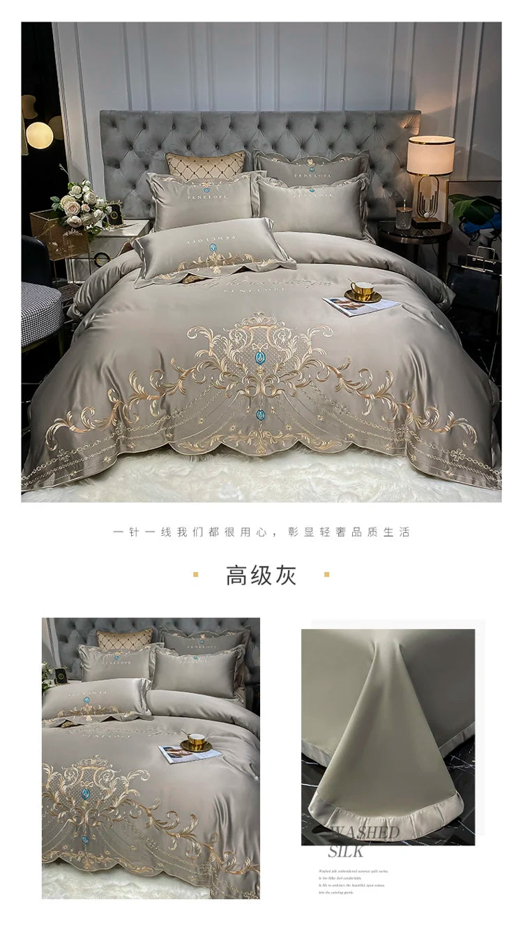 European-Style Bed Sheet Four-Piece Set 100 Cotton High-End Atmospheric Ice Silk Quilt Cover Pure Cotton Bedding NEWFURNITURELOOKS