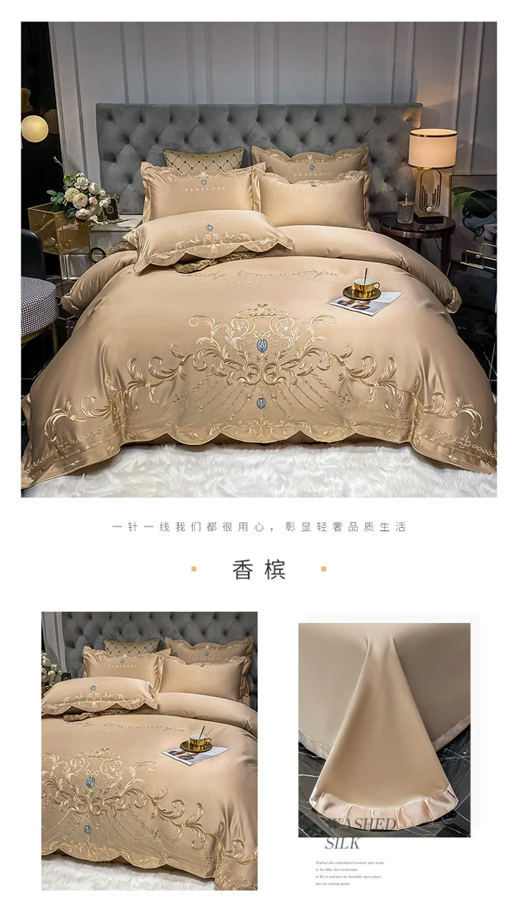 European-Style Bed Sheet Four-Piece Set 100 Cotton High-End Atmospheric Ice Silk Quilt Cover Pure Cotton Bedding NEWFURNITURELOOKS