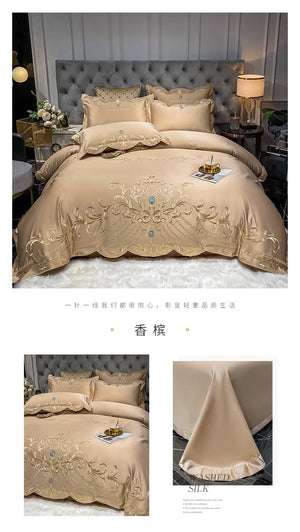 European-Style Bed Sheet Four-Piece Set 100 Cotton High-End Atmospheric Ice Silk Quilt Cover Pure Cotton Bedding NEWFURNITURELOOKS