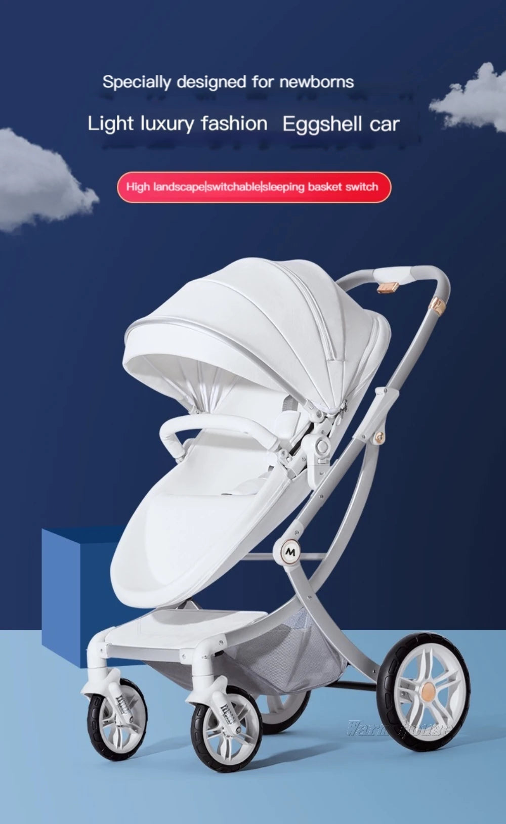 New Luxury Baby Stroller 3 In 1,Baby Carriage with Car Seat,Eggshell Newborn Baby Stroller Leather Baby Carriage High Landscape NEWFURNITURELOOKS