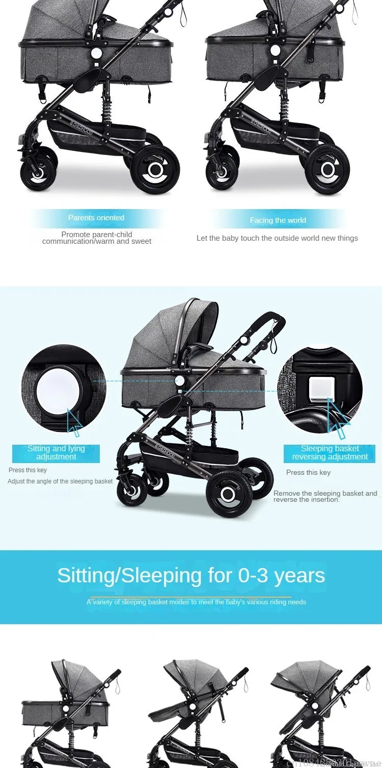 Baby stroller 3 in 1 stroller folding two-sided child four seasons kinderwagen baby carriage  high landscape Newborn Travelling NEWFURNITURELOOKS