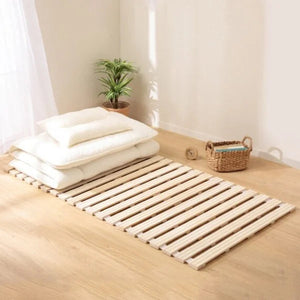 Japanese Style Wooden Roll-Up Slatted Bed – Traditional Tatami Platform Bed Frame, Foldable & Space-Saving Design, Natural Wood NEWFURNITURELOOKS