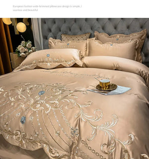European-Style Bed Sheet Four-Piece Set 100 Cotton High-End Atmospheric Ice Silk Quilt Cover Pure Cotton Bedding NEWFURNITURELOOKS