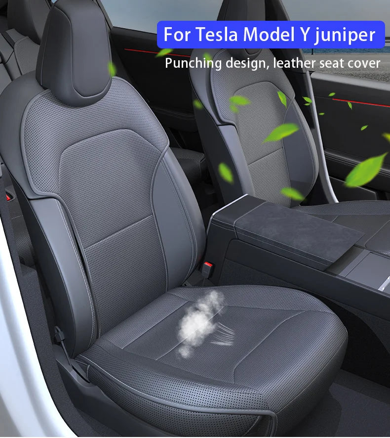 For Tesla Model Y juniper 2025 Leather seat cover seat cushion Breathable comfortable A non stuffy no sweat Car seat cushion NEWFURNITURELOOKS