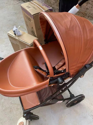 New Luxury Baby Stroller 3 In 1,Baby Carriage with Car Seat,Eggshell Newborn Baby Stroller Leather Baby Carriage High Landscape NEWFURNITURELOOKS
