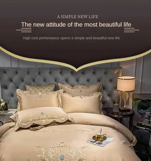 European-Style Bed Sheet Four-Piece Set 100 Cotton High-End Atmospheric Ice Silk Quilt Cover Pure Cotton Bedding NEWFURNITURELOOKS