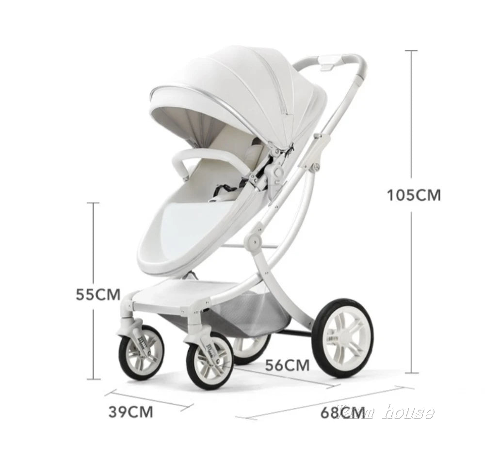 New Luxury Baby Stroller 3 In 1,Baby Carriage with Car Seat,Eggshell Newborn Baby Stroller Leather Baby Carriage High Landscape NEWFURNITURELOOKS