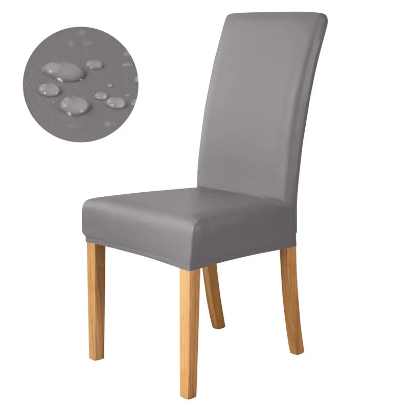 1pc Pu Leather Chair Cover Waterproof Oilproof Dining Chair Case Stretch Solid Color Seat Slipcover for Living Room Kitchen Home NEWFURNITURELOOKS