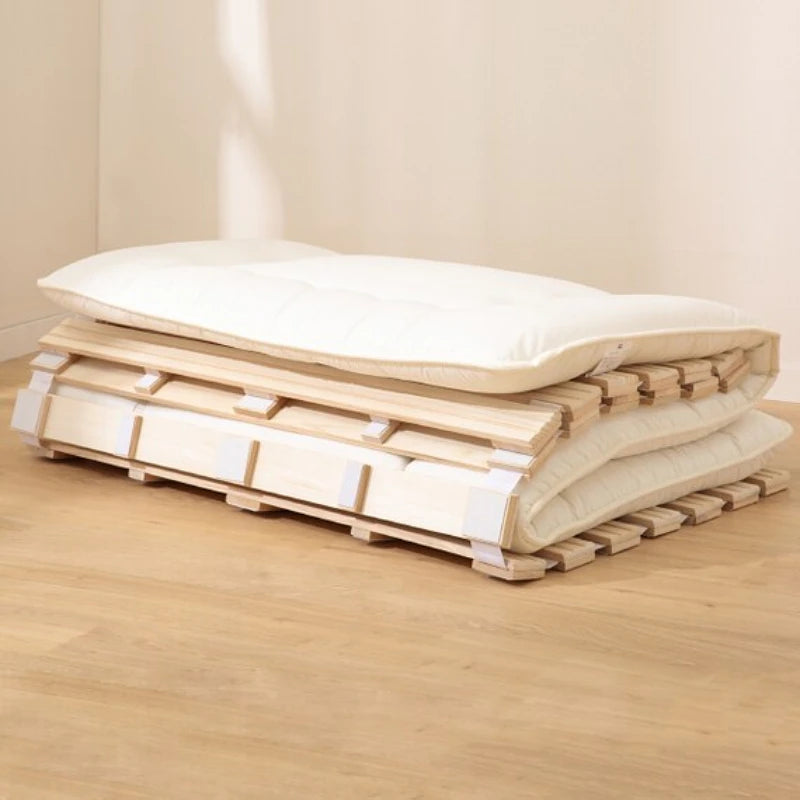 Japanese Style Wooden Roll-Up Slatted Bed – Traditional Tatami Platform Bed Frame, Foldable & Space-Saving Design, Natural Wood NEWFURNITURELOOKS