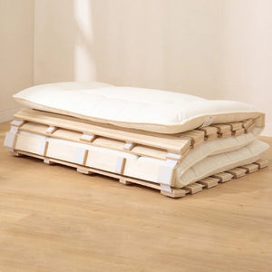 Japanese Style Wooden Roll-Up Slatted Bed – Traditional Tatami Platform Bed Frame, Foldable & Space-Saving Design, Natural Wood NEWFURNITURELOOKS