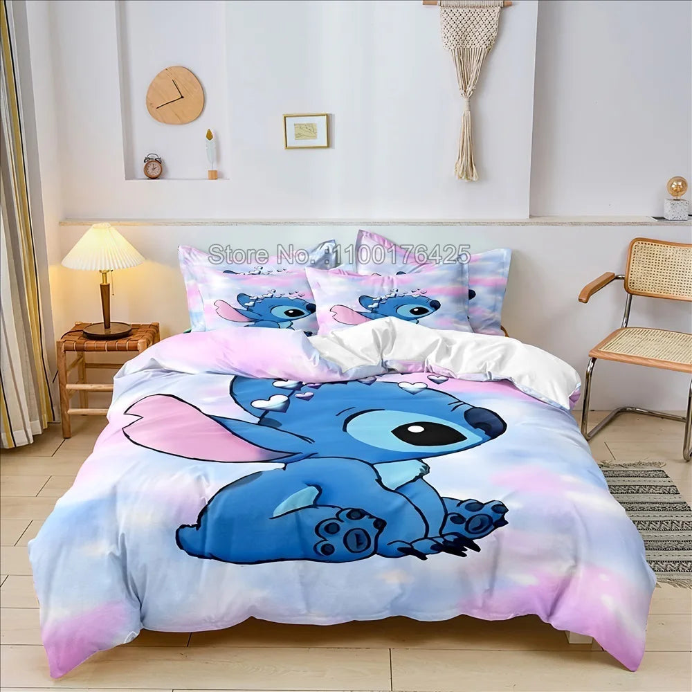 Stitch Bedding Set Queen Quilt Cover Cute Printed Cartoon Adults Polyester Reactive Printing Twill Duvet Cover Bedroom Decor NEWFURNITURELOOKS