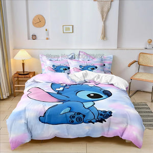 Stitch Bedding Set Queen Quilt Cover Cute Printed Cartoon Adults Polyester Reactive Printing Twill Duvet Cover Bedroom Decor NEWFURNITURELOOKS