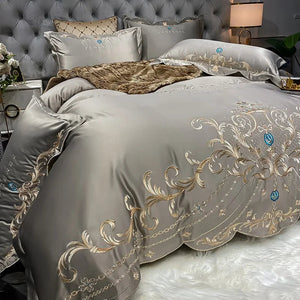 European-Style Bed Sheet Four-Piece Set 100 Cotton High-End Atmospheric Ice Silk Quilt Cover Pure Cotton Bedding NEWFURNITURELOOKS