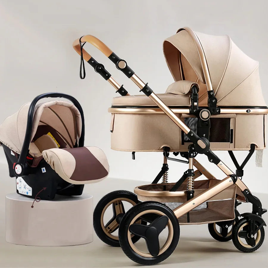 3-in-1high landscape baby stroller that can be seated or reclined,one click folding and folding,two-way shock-absorbing handcart NEWFURNITURELOOKS