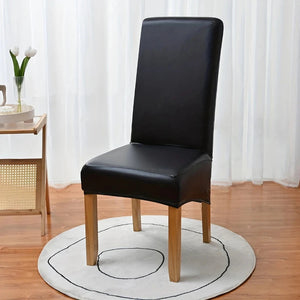 Elastic PU Leather Waterproof Chair Cover Anti-dirty Thickened Hotel Banquet Dining High Back Chair Covers XL Size Seat Cover NEWFURNITURELOOKS