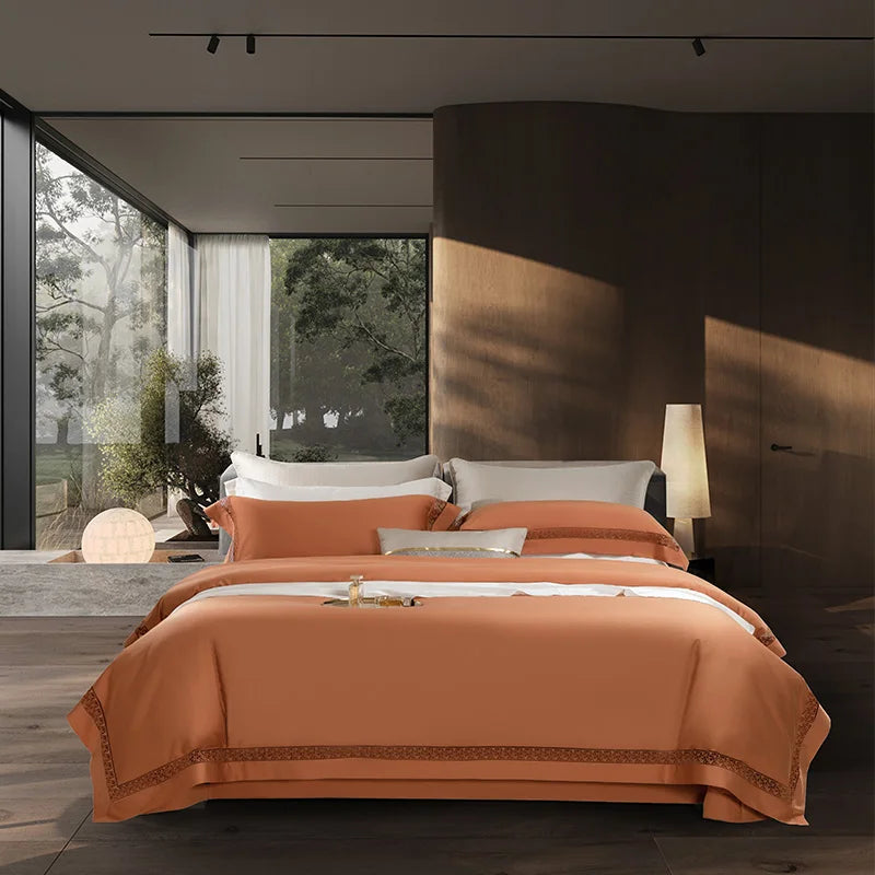 4Pcs Luxury 1000TC Egyptian Cotton White Hotel Style Bedding Set Hollow Wide Edge Duvet Cover Bed Sheet Fitted Sheet Pillowcases NEWFURNITURELOOKS