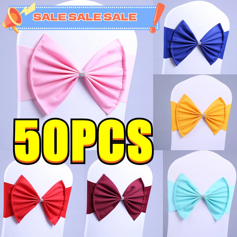 50/30/10pc/Lot Bow Chair Sashes Band For Wedding Party Birthday Banquet Spandex Stretch Blend Chair Bow Tie Band Belt Ties Cover NEWFURNITURELOOKS